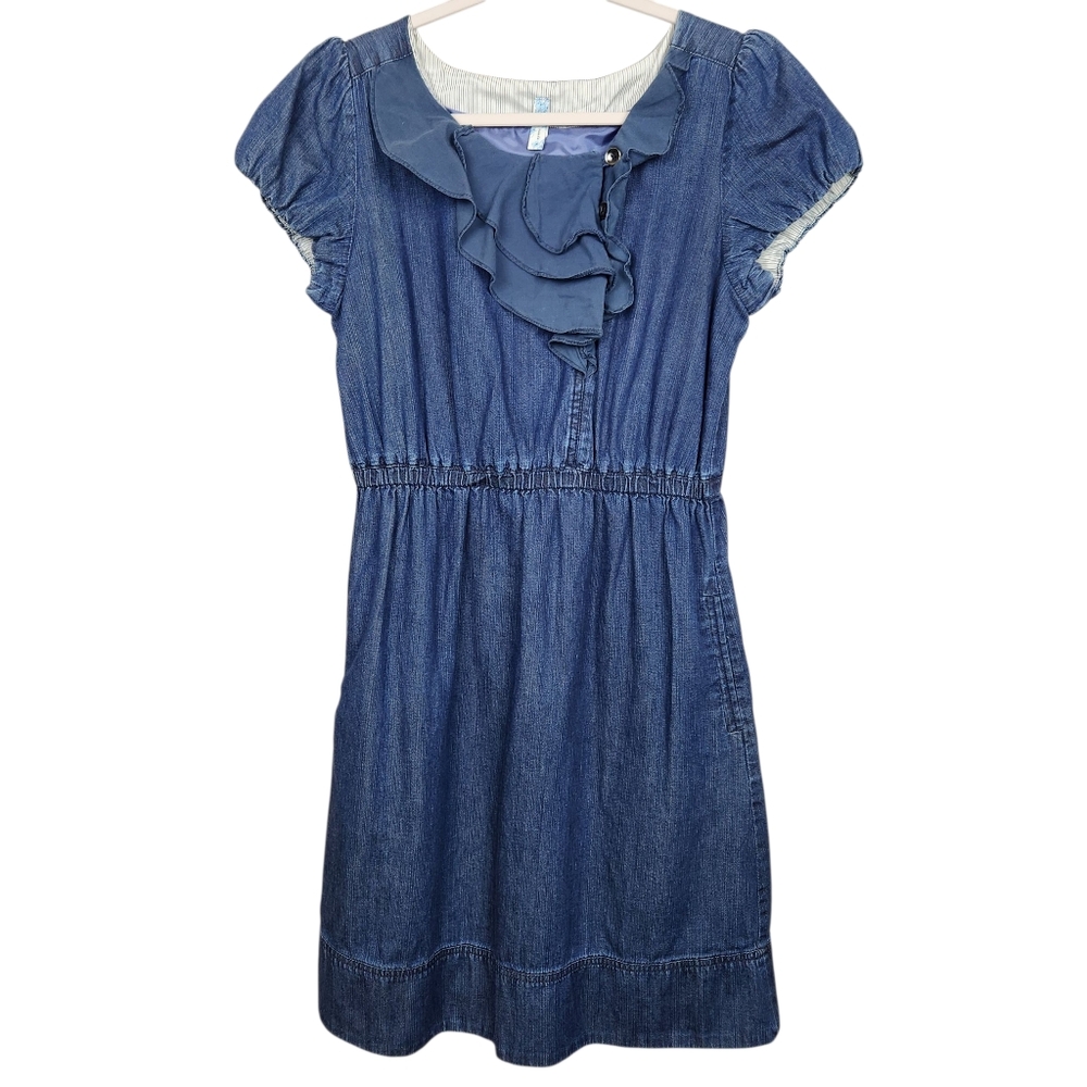 Maeve Denim-Blue Ruffle Midi Dress